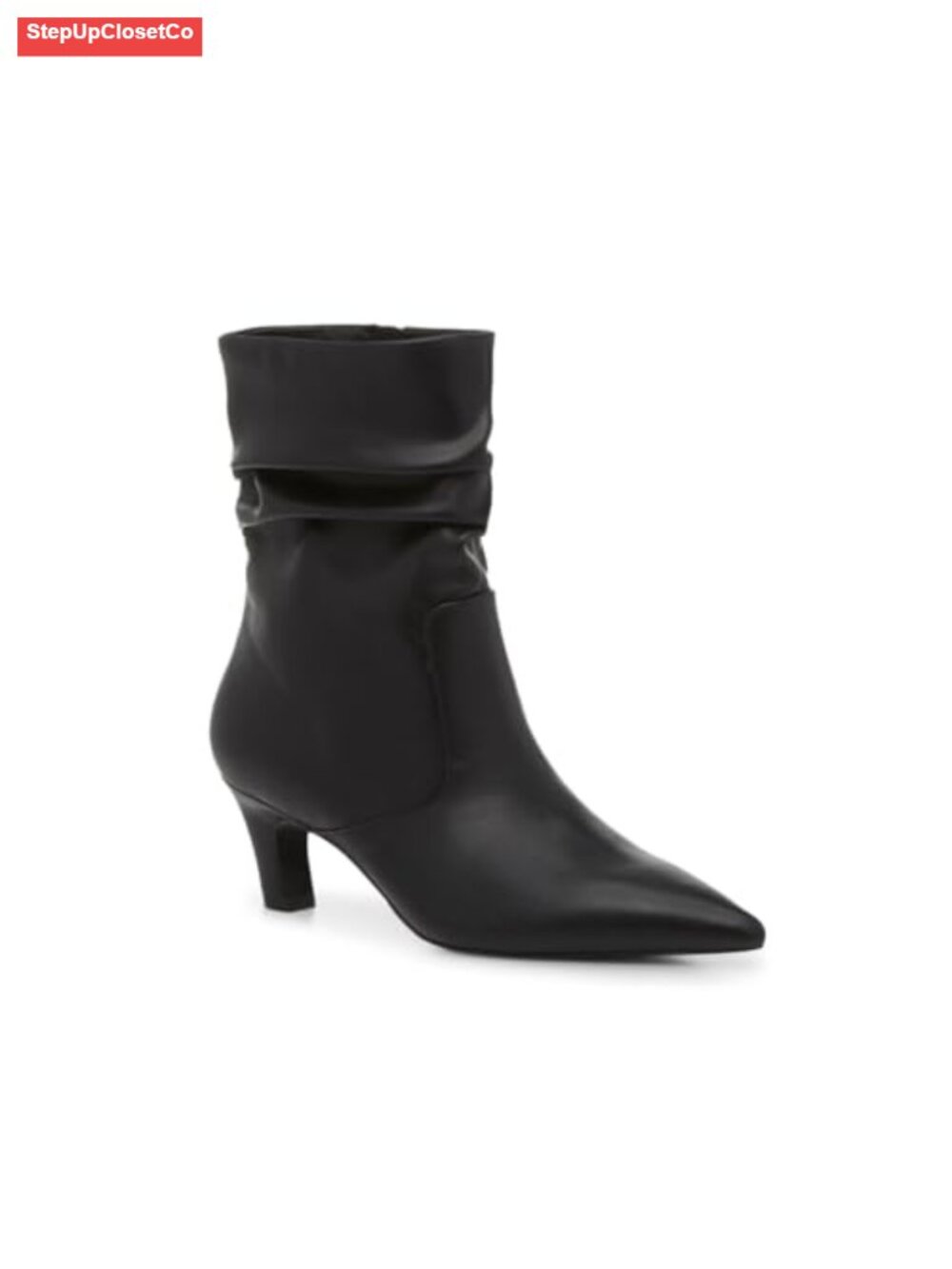 Slouchy Ankle Boots Low Kitten Heel Pointed Toe Side Zipper Booties